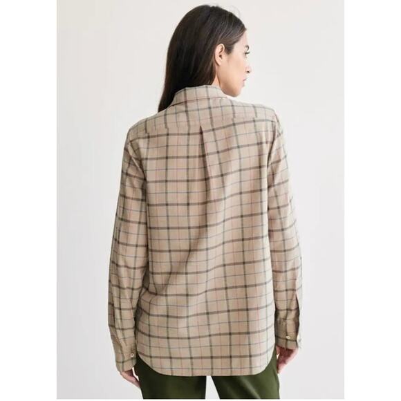 Jenni Kayne Lightweight Button Down Flannel in Taupe Plaid Size Medium - Picture 2 of 8